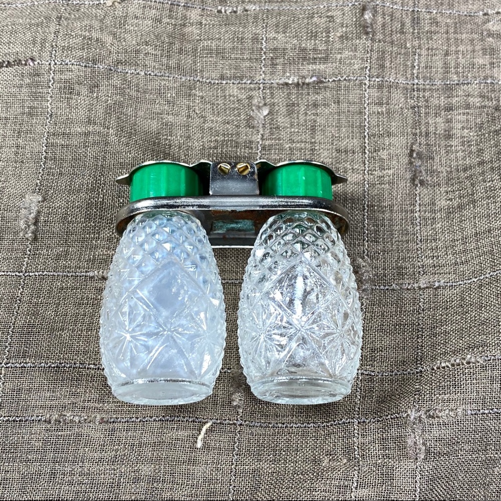 Vintage mini glass travel salt pepper container